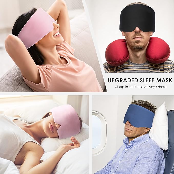 FRESHME Sleep Mask Blackout - Handmade Cotton Sleep Mask for Women Men Eye Mask for Sleeping Black Soft Eye Cover for Sleeping with Adjustable Veclro Breathable Eye Blindfold for Night Nap Travel