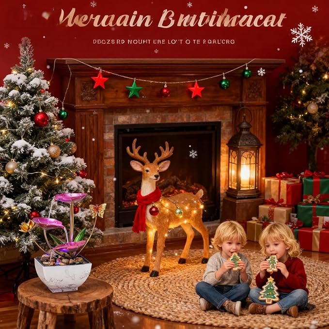 Pink Tabletop Water Fountain, Fall Decor USB Desktop Sleep Waterfall, Women Office Decor, Zen Garden for Desk，Thanksgiving Gift