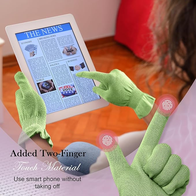 MIG4U Moisturizing Beauty Gloves Touchscreen Overnight Sleeping Glove for Women Dry Hands, Nighttime Lotion, Eczema, SPA, Cosmetic Treatment, Apple Green 3 Pairs Size S/M