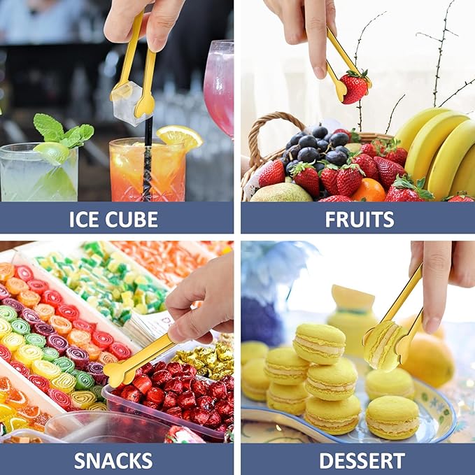 20-Packs Mini Serving Tongs, Stainless Steel Small Appetizers Tongs, Metal Kitchen Tongs, Ice Sugar Tongs for Serving Food (5inch，Gold)