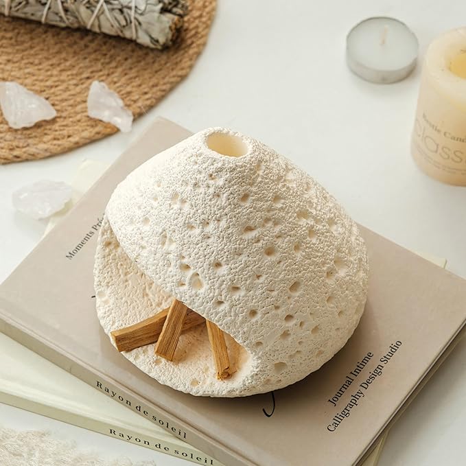 Palo Santo Holder, Modern Incense Burner for Sage, Palo Santo Sticks and Cones Burning, Mini Fireplace Chimney Smudge Bowl for Yoga, Meditation and Energy Cleansing Aromatic Home Decor