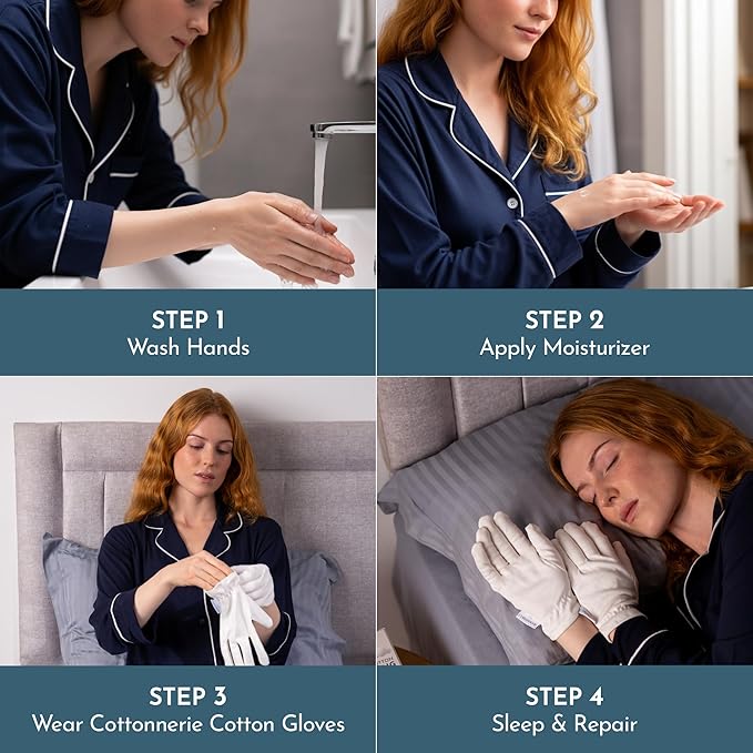4 Pairs Cottonnerie Original Cotton Gloves for Dry Hands Sleeping, Moisturizing Gloves Overnight, Hand Moisturizer Gloves, Moisture Gloves for Dry Hands Overnight, Sleeping Gloves, Large