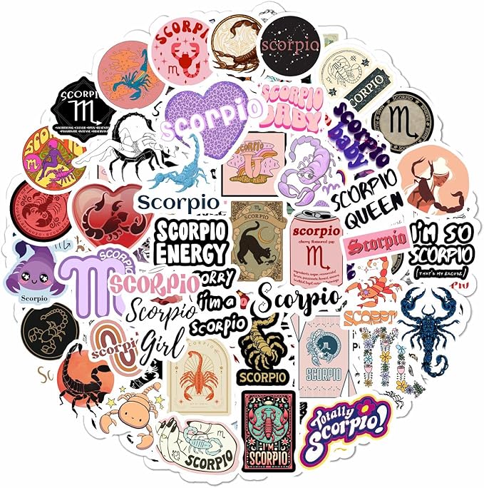 BulbaCraft 100Pcs Laptop Stickers Scorpio (Zodiac) for Water Bottle and Laptop - Scorpio Party Favors & Decorations, Waterproof Vinyl Astrology Decals, Gifts for Women & Men