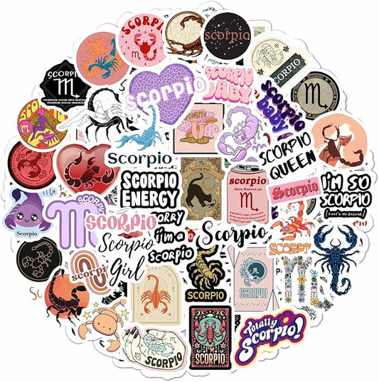 BulbaCraft 100Pcs Laptop Stickers Scorpio (Zodiac) for Water Bottle and Laptop - Scorpio Party Favors & Decorations, Waterproof Vinyl Astrology Decals, Gifts for Women & Men