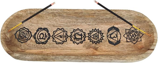 VANIYA CRAFTS® Wooden Handmade Symbols Design Boat Shape Incense Holder Stand Insence Tray for Home Decor Restaurant (11X4, Natural Black)