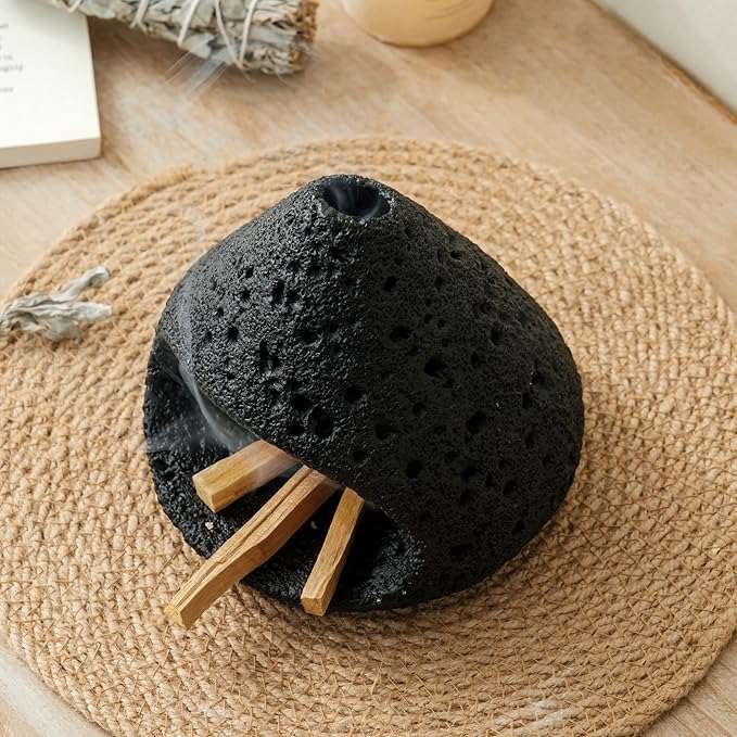 Palo Santo Holder, Modern Incense Burner for Sage, Palo Santo Sticks and Cones Burning, Mini Fireplace Chimney Smudge Bowl for Yoga, Meditation and Energy Cleansing Aromatic Home Decor