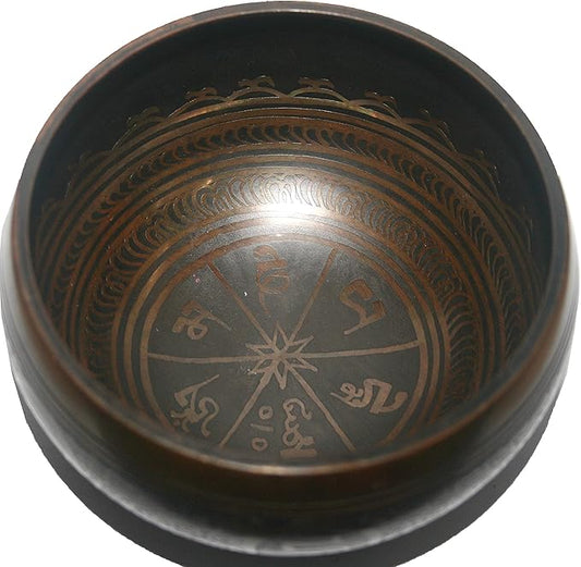 5128 SB 'B' Note Crown Chakra Antique Tibetan Auspicious Symbol Bowl Set ~ Nepal