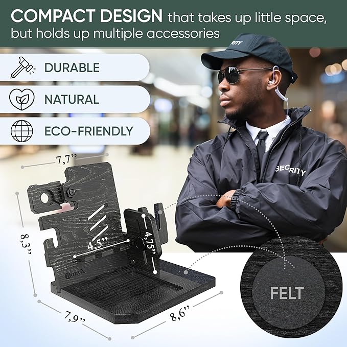 BarvA Phone Docking Station with Patented Adaptive Wood Gun Rack | Night Stand Smart Watch & Phone Stand | Charging Station Desk Organizer | Gun Accessories Storage and Organization