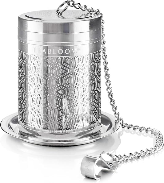 Teabloom Elegant Stainless Steel Loose Leaf Tea Infuser – Tea Connoisseur's Choice for White, Green, Oolong, Black, and Herbal Teas – Geometric Blossom Design – Large Size