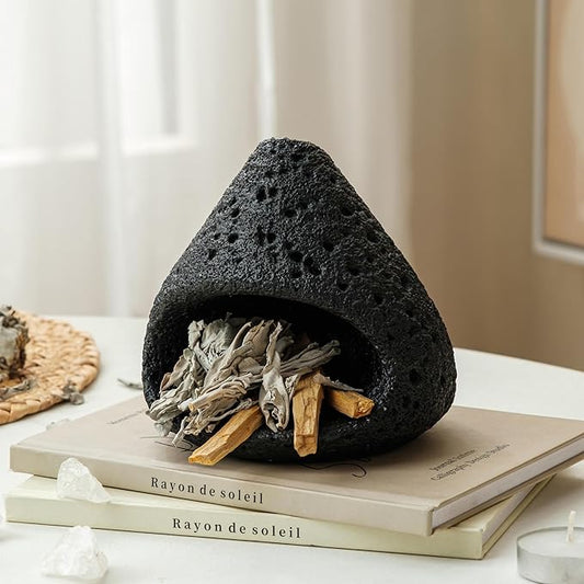 Palo Santo Holder, Modern Incense Burner for Sage, Palo Santo Sticks and Cones Burning, Mini Fireplace Chimney Smudge Bowl for Yoga, Meditation and Energy Cleansing Aromatic Home Decor