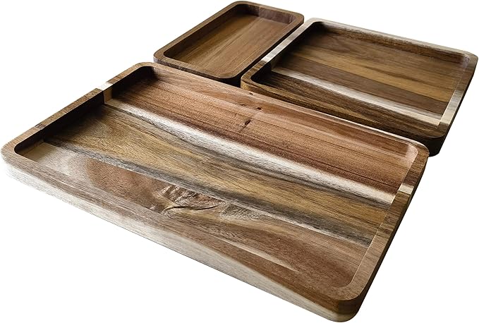 Acacia Wooden Valet Tray for Men,Natural Wood Grain EDC Tray Set Catch All for Keys Wallet Phone Glasses Watch Jewelry Pen,Tray Organizer for Entryway Nightstand Office Desk Drawer