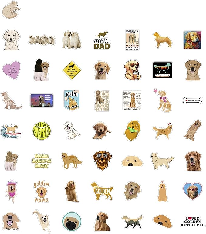 BulbaCraft 100Pcs Golden Retriever Stickers for Water Bottle and Laptop - Golden Retriever Party Favors & Decorations, Waterproof Vinyl Decals, Cute Dog and Pet Stickers, Gifts for Women & Men