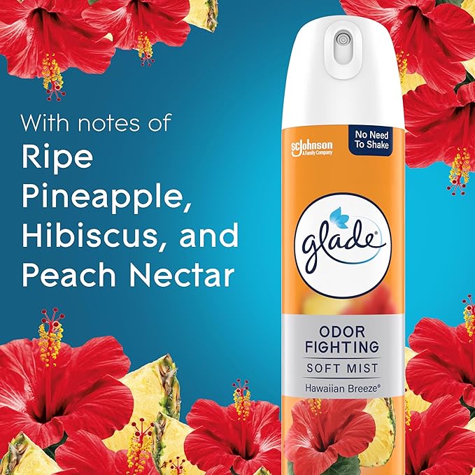 Glade Air Freshener Room Spray, Hawaiian Breeze Scent, Odor Fighting to Deliver Long Lasting Freshness, 8 Oz, 6 Count