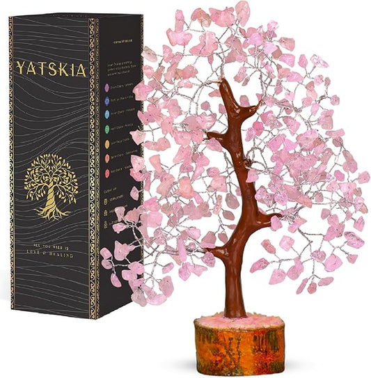YATSKIA Rose Quartz Tree, Feng Shui Decor, Healing Crystal, Feng Shui Money Tree, Crystal Room Decor, 10-12 Inches