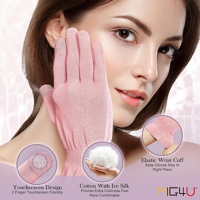 MIG4U Moisturizing Beauty Gloves Touchscreen Overnight Sleeping Glove for Women Dry Hands, Nighttime Lotion, Eczema, SPA, Cosmetic Treatment, Pink 3 Pairs Size S/M