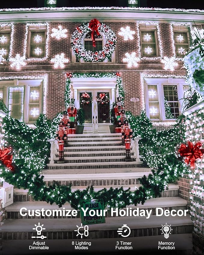 120FT 380 LED Christmas String Lights, 8 Modes Plug in Fairy Lights Connectable, Timer & Memory, Indoor Outdoor Twinkle Light for Christmas Tree Yard Outside Bedroom Classroom Decoration, Cool White