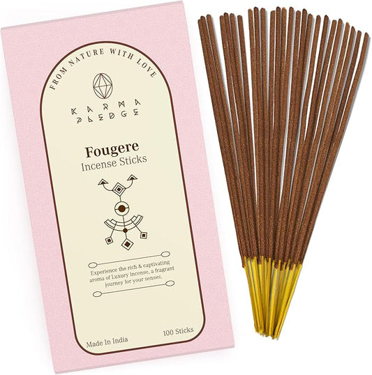 Fougere Incense Sticks, Organic Hand Dipped 100 Sticks with Natural Herbs & Aromatic Ingredients, Burn Time 45 to 60 Minutes, Incense for Positivity, Yoga, Meditation, Relaxation, Spiritual Gift