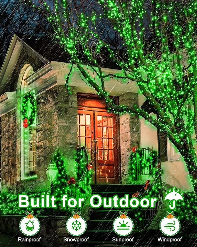355 FT 900 LED Green Christmas Lights, Extra Long Outdoor String Lights Waterproof, Timer & Memory, 8 Modes Dimmable Plug in Fairy for Outside Tree Wedding Patry