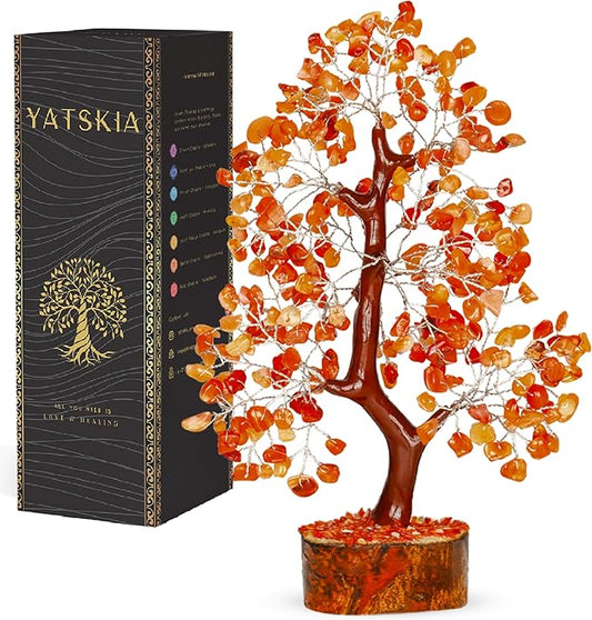 YATSKIA Carnelian Crystal - Gem Tree, Stone Tree, Crystal Tree for Positive Energy, Healing Crystals, Chakra Tree of Life, Gemstones and Crystals