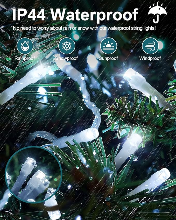 380LED 125FT Cool White Christmas Lights, Extra Long Outdoor String Lights Waterproof, Timer & Memory, 8 Modes Dimmable Plug in Fairy for Classroom Decor Outside Tree Wedding Patry