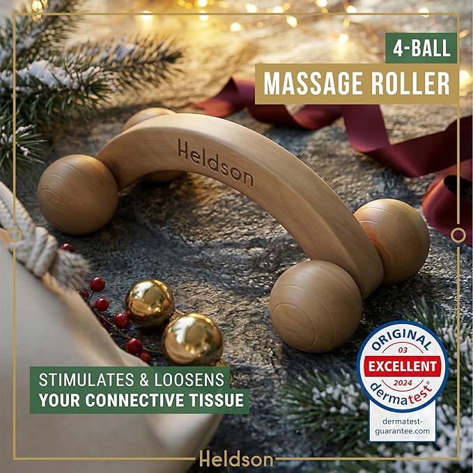 HELDSON® Wooden Therapy Massage Tools [6 Pieces] - Wood Rollers for Body Sculpting - Lymphatic Drainage Massager - Cellulite Tool - Maderoterapia Kit - Back Rolling Stick - Wellness Gifts Women, Men