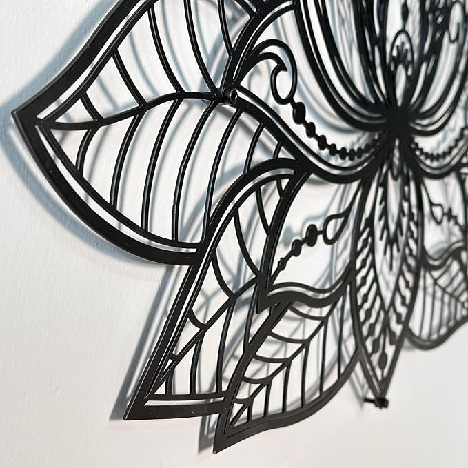 Colorfull Worlds Mandala Metal Wall Decor, Lotus Flower Meditation Room Decor, Minimalist Zen Garden Bohemian Gift for New Year (17" x 11" | 43 x 27.5 cm, Black)