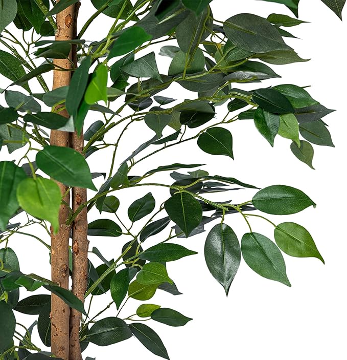 2Packs 4FT Artificial Ficus Trees with Realistic Leaves and Natural Trunk, Faux Ficus Tree with Sturdy Plastic Nursery Pot, Fake Ficus Tree for Office Home Farmhouse for Indoor Outdoor Decor