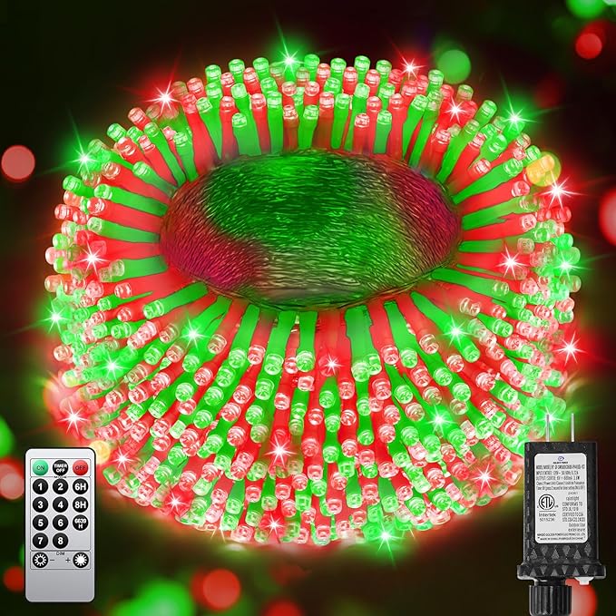 552FT 1400LED Red and Green Christmas Lights Outdoor, Extra Long Outdoor String Lights Waterproof, Timer & Memory, 8 Modes Dimmable Plug in Fairy for Outside Tree Wedding Patry