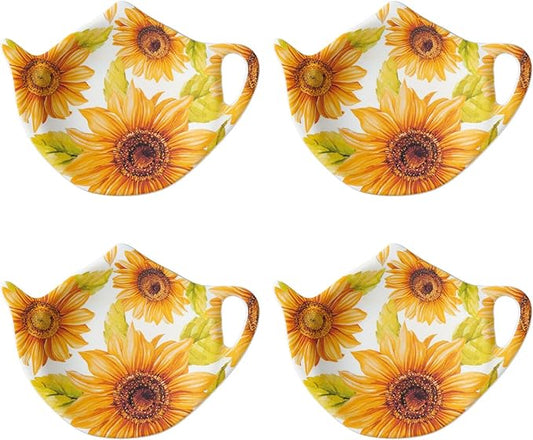 Supreme Housewares Sunflower Tea Bag Holders, Teapot Shaped Tea Bag Coasters Spoon Rests Saucer Seasoning Dish Set, Yellow, 4 x 3 Inch, Set of 4