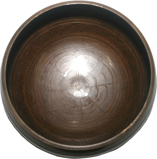 613 SB B' Note Crown Chakra Healing Antique Tibetan Auspicious Symbol Singing Bowl Set (5.6 inch Diameter)
