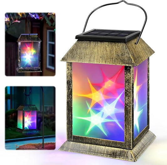 Solar Lanterns Outdoor Waterproof 3D Color Flickering, Hanging Lantern Decorative, Solar Powered Lanterns for Yard Patio Path Tree Garden Decor, Solar Lights Outdoor for Patio, Backyard, Porch