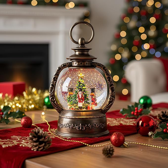 Nutcracker Snow Globe, Musical Christmas Water Lantern with Swirling Glittering Home Decoration and Gift, Battery Operated or USB Powered