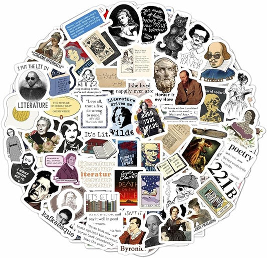 BulbaCraft 100Pcs Literature Stickers for Water Bottle and Laptop - Literary Party Favors & Decorations, Books Bookish Writing Poetry Reading Stickers, Book Lovers Gifts, Gifts for Women & Men