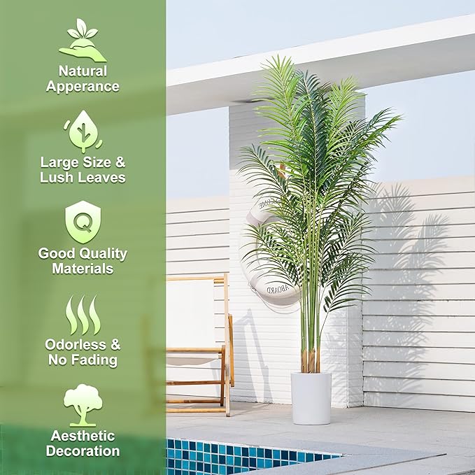 Artificial Palm Tree 7.2Ft Tall Fake Potted Plant Faux Silk Green Floor Decorative Large Artificial Plants Indoor for Office Home Living Room Outdoor Decor