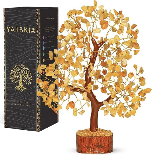 Yellow Tree - Yellow Healing Crystal, Gemstone Tree, Chakra Gifts, Crystal Luck, Crystal Trees, Tree of Life Gemstone, Balancing Tree, Crystal Items for Gift, Tree of Life Décor | Energy Healing Stone