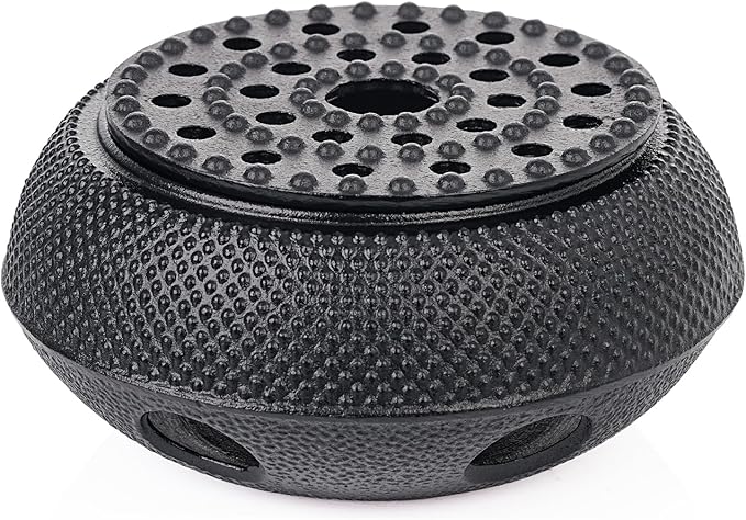 Sungmor Black Cast Iron Teapot Warmer - Japanese Tea Heater Base with Candle Holder, Heat Retaining Stand for Tetsubin or Glass & Ceramic Teapots