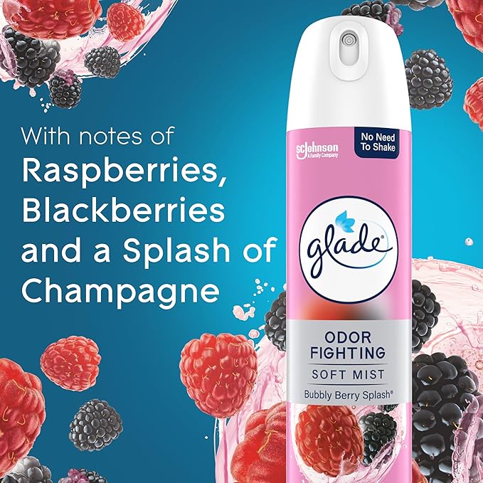 Glade Air Freshener Room Spray, Bubbly Berry Splash Scent, Odor Fighting to Deliver Long Lasting Freshness, 8 Oz, 6 Count