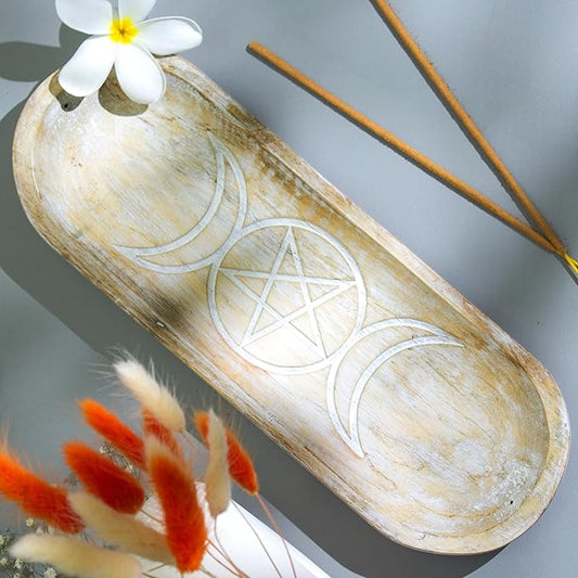 Hand Carved Incense Holder-Incense Burner/Ash Catcher/Handmade Wooden Insence Tray – Modern Gift Home/Room/Kitchen Décor Size 11x4x1.5 Inches