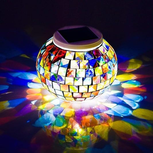 Color Changing Solar Powered Glass Mosaic Ball Led Garden Lights, Rechargeable Outdoor Waterproof Solar Night Lights Table Lamps for Decorations, Ideal Gifts