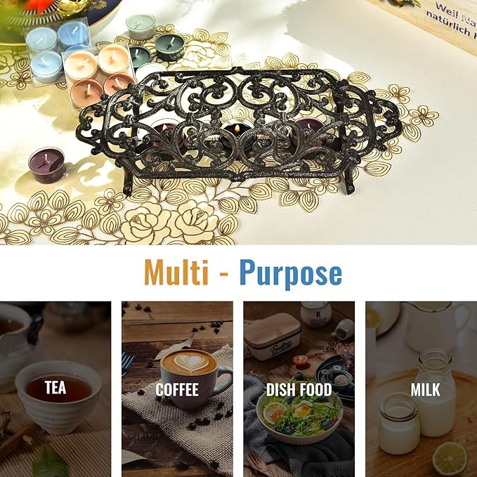 Sungmor Heavy Duty Cast Iron Teapot Dish Warmer Stable Holder for Tealight Stand | Tealight Warmer Decorative Stove for Villa Yard Balcony-Flower Shape