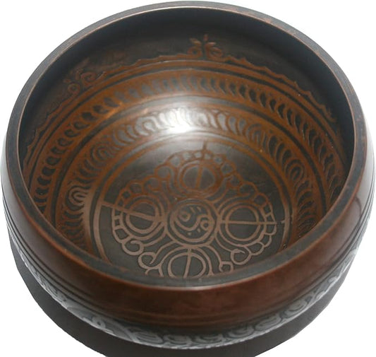 5118 SB 'B' Note Crown Chakra Antique Tibetan Auspicious Symbol Bowl Set ~ Nepal