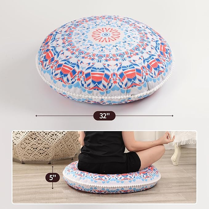 Large Floor Pillows for Adults, 2 Pack Round Thick Floor Cushion, Memory Foam Cushion for Sitting, Aqua