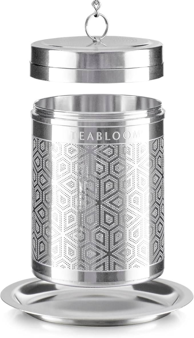 Teabloom Elegant Stainless Steel Loose Leaf Tea Infuser – Tea Connoisseur's Choice for White, Green, Oolong, Black, and Herbal Teas – Geometric Blossom Design – Large Size