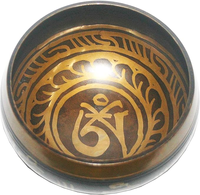 3010 SB 'F' Note Heart Chakra Antique Tibetan Auspicious Symbol Bowl Set ~ Nepal