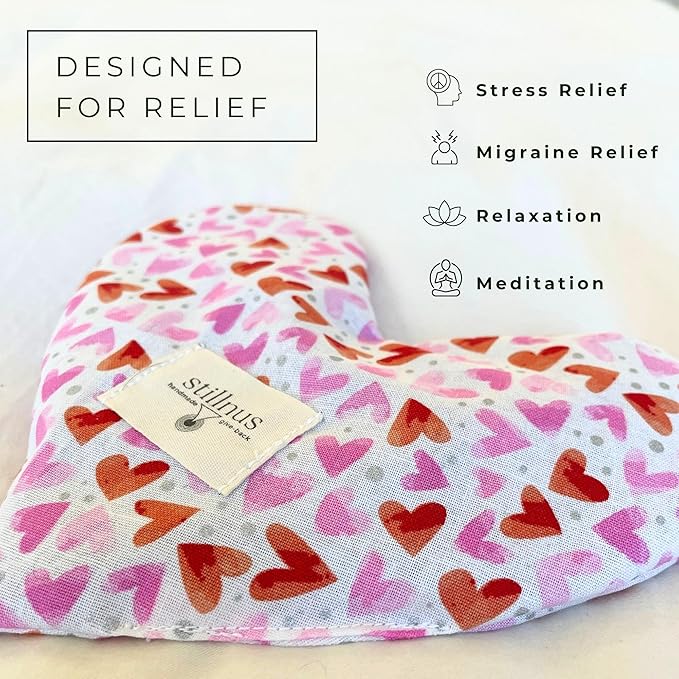 Heart Eye Pillow for Girls – First Period Gift with Lavender & Flaxseed – Hormone Support, Cramps, Stress Relief – Pink Hearts – Warm Compress for Emotional Comfort