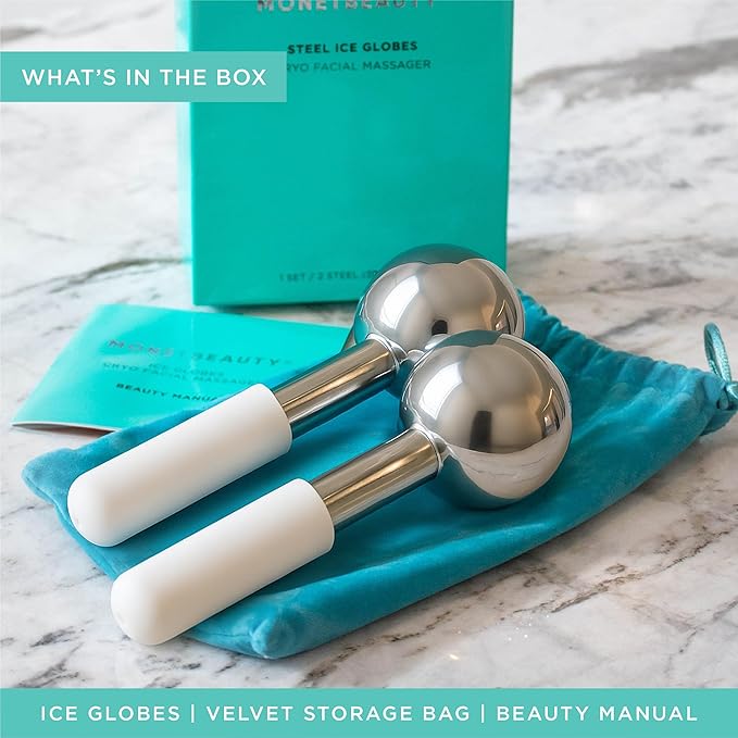 Stainless Steel Ice Globes for Facials (Silver), Durable Cryo Globes Instantly Reduce Puffiness, Tighten Pores and Sinus Relief, Face Globes for Facial Massages and Daily Beauty Routines