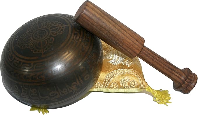 3385 SB Tibetan Auspicious Symbol Singing Bowl Set ~ Mallet Cushion Meditation Chakra Healing Prayer Yoga Mindfulness (SB-3385-F)