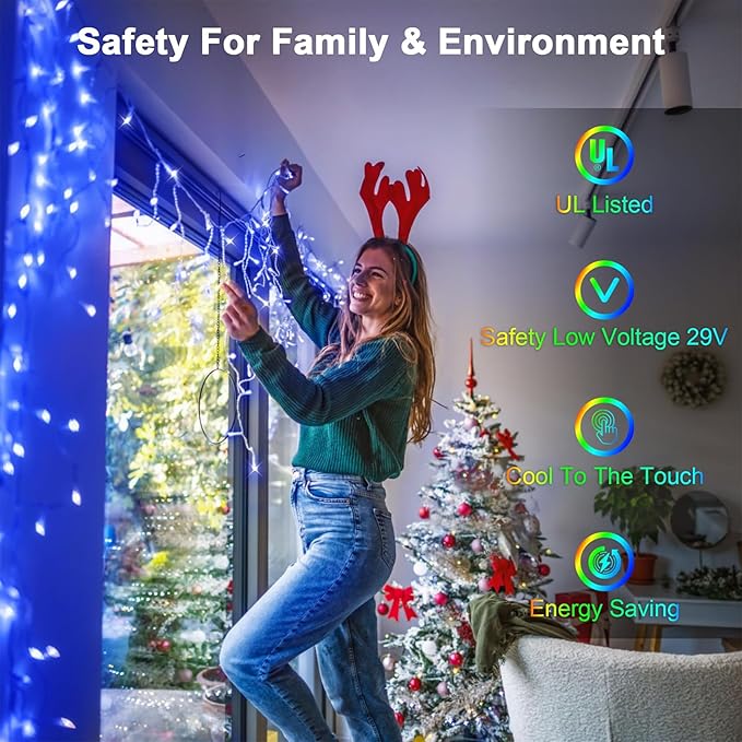 50FT 504 LED Outdoor Christmas Lights - 112 Ice Drops, 12 Pro Modes with Timer Memory & Brightness, Waterproof Hanging Ice String Light for Holiday Wedding Garden Fence House Decor (Blue)