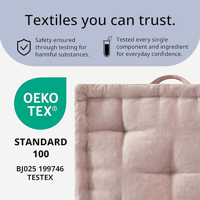 Intelligent Design Large Floor Pillow for Adults Yoga or Meditation Cushion with Handle, Floor Cushion for Board Games, Lustrous Chenille Tufted, Handsewn Scalloped Edge, Azza, 24" x 24" x 5" Blush