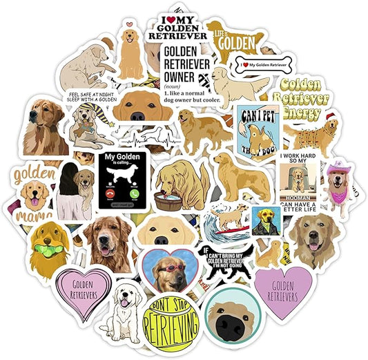 BulbaCraft 100Pcs Golden Retriever Stickers for Water Bottle and Laptop - Golden Retriever Party Favors & Decorations, Waterproof Vinyl Decals, Cute Dog and Pet Stickers, Gifts for Women & Men